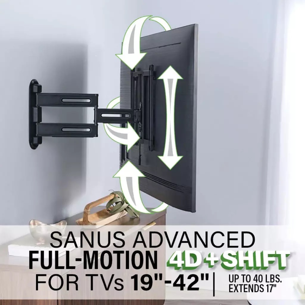 SANUS VSF817 Advanced Full-Motion 4D® + Shift™ TV Wall Mount for TVs 19"-43" - Image 3