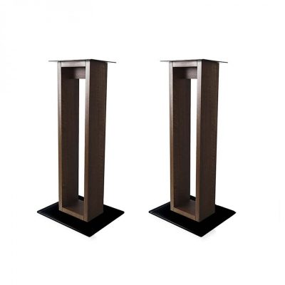 Pair of NorStone ALVA 60cm High Black Tempered Glass / Walnut Vinyl Speaker Stands