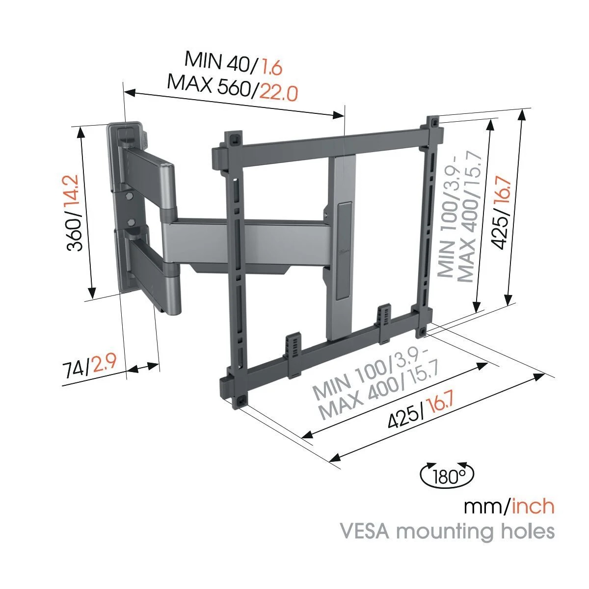 Vogels Elite TVM 5445 Full Motion TV Wall Bracket 32-65" TVs Black or White - Image 2